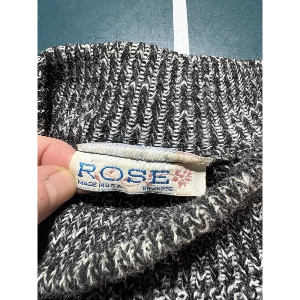 Vintage Chunky Knit Sweater Men's Small Gray‎ Striped Marled Fisherman Crewneck
